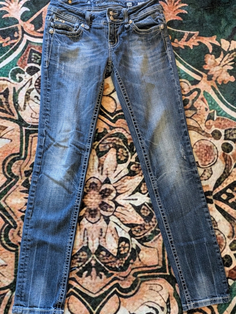 Miss Me Slim Straight Jeans Zippered Pockets 26